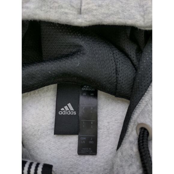 Mens Adidas Pullover Hoodie Size L Gray Big Wraparound Logo Sweatshirt - Picture 9 of 12
